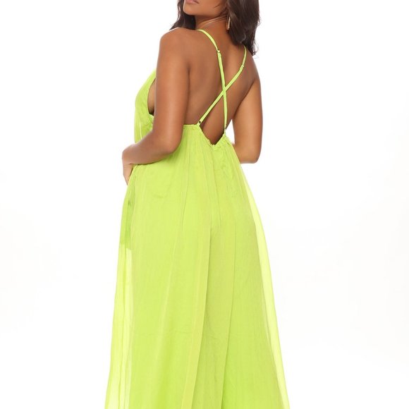 Sexy Citrus Lime Green Backless Jumpsuit - Picture 3 of 7